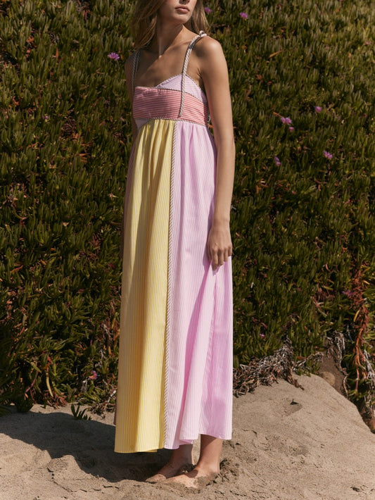 Colorblock Stripe Tie-Strap Maxi Dress