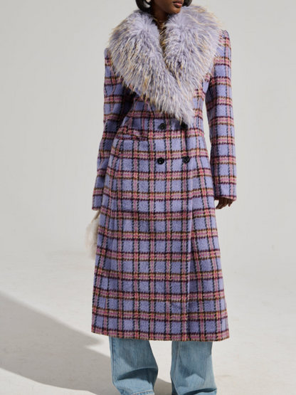 Plaid Plush Collar Long Coat
