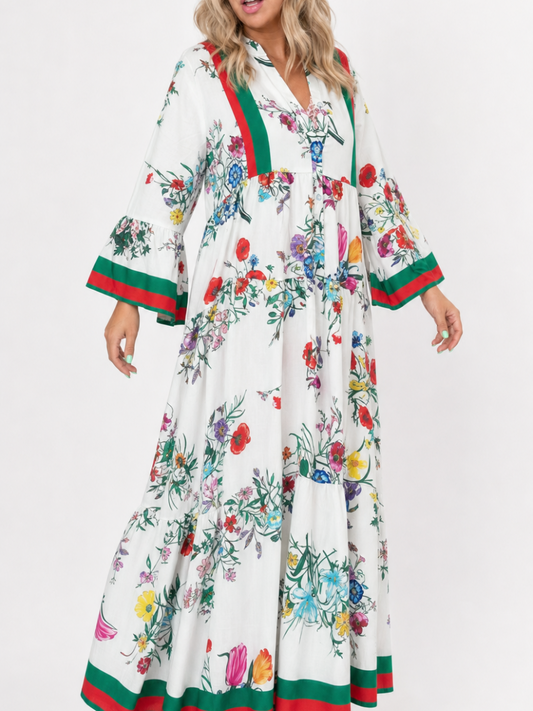 White Floral Tiered Maxi Dress