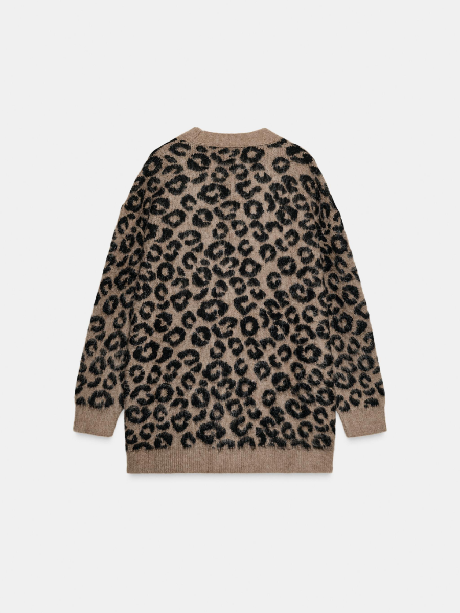OVERSIZED ANIMAL JACQUARD KNIT CARDIGAN