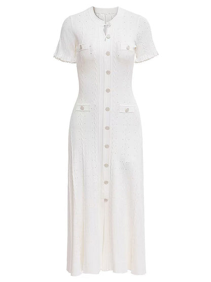 Threaded Single-breasted Knitted Dress