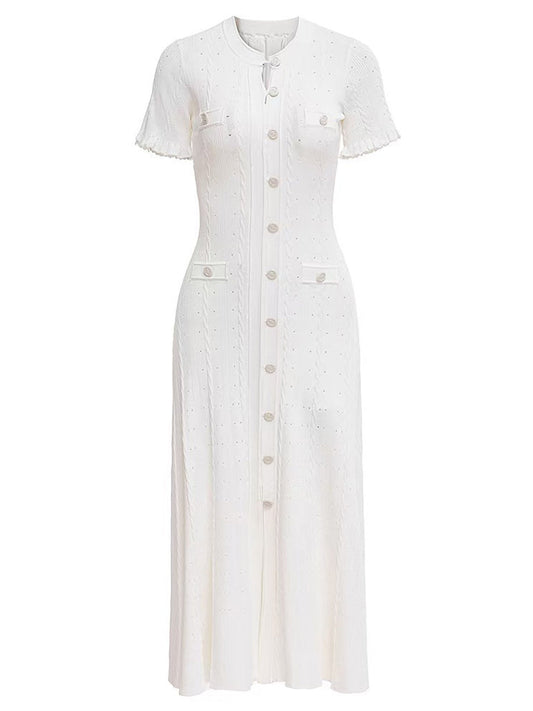 Threaded Single-breasted Knitted Dress