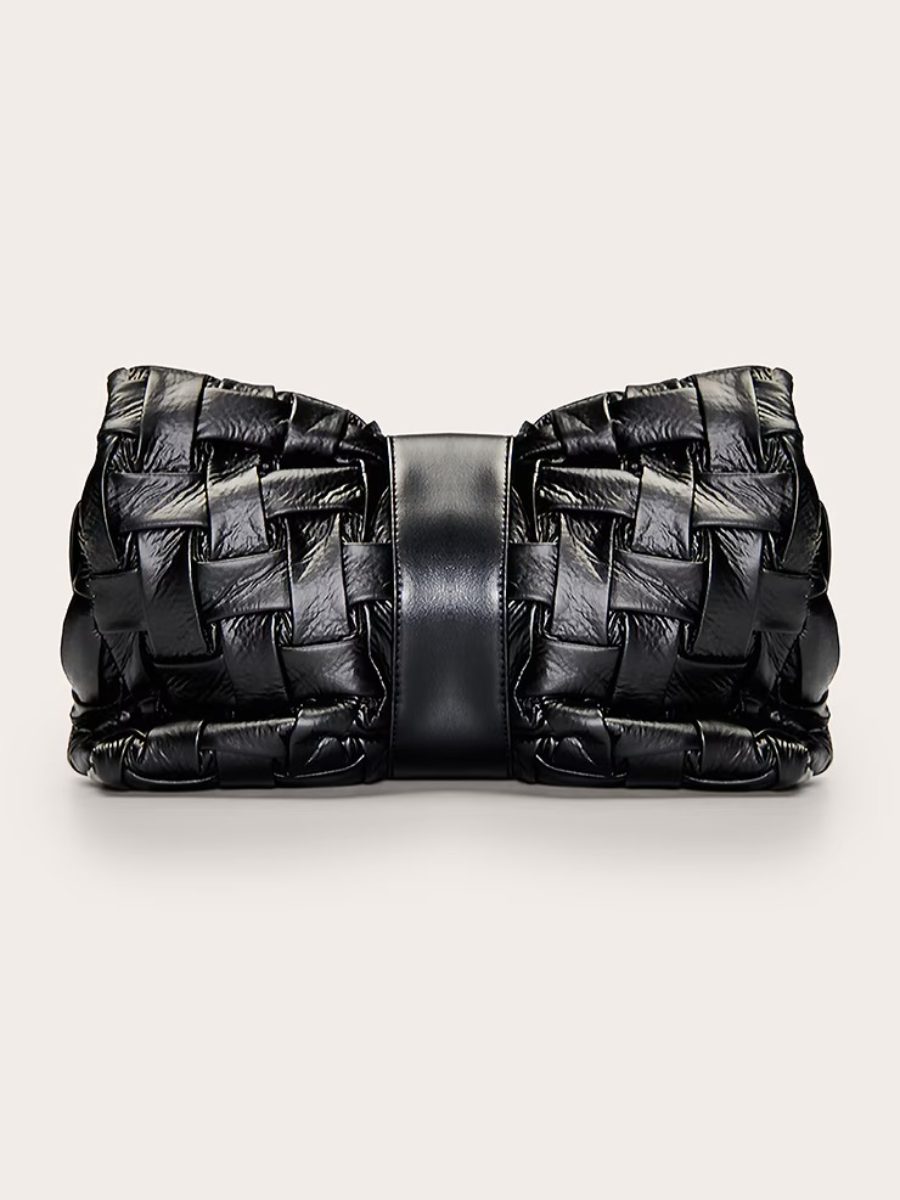 Black Cross Weave Fold Over Clutch Bag