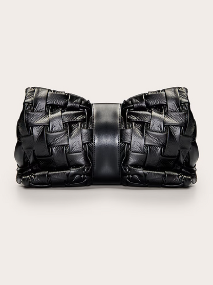 Black Cross Weave Fold Over Clutch Bag