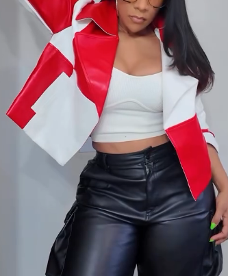 Colour Block Leather Jacket