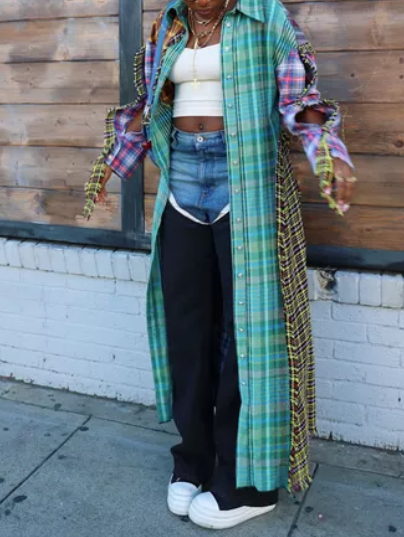 Plaid Patchwork Long Dress Jacket