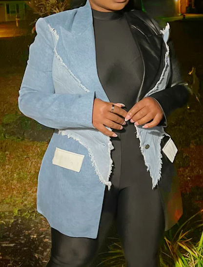 Denim Leather Stitching Blazer