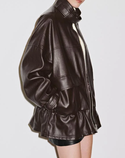 Burgundy Stand Collar Leather Jacket