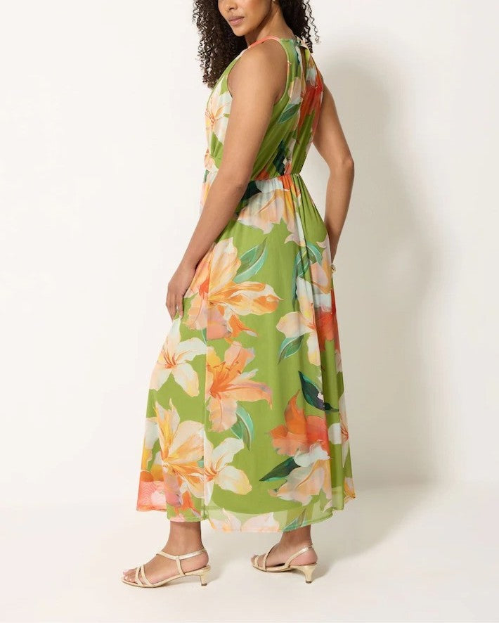 Green Floral Knot Front Maxi Dress