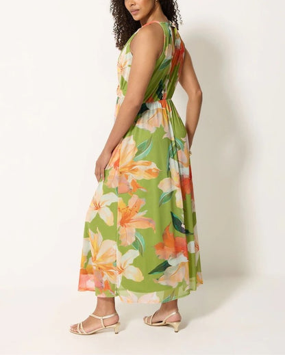 Green Floral Knot Front Maxi Dress