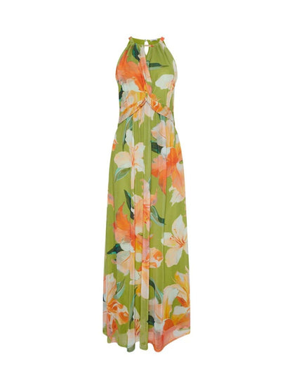 Green Floral Knot Front Maxi Dress