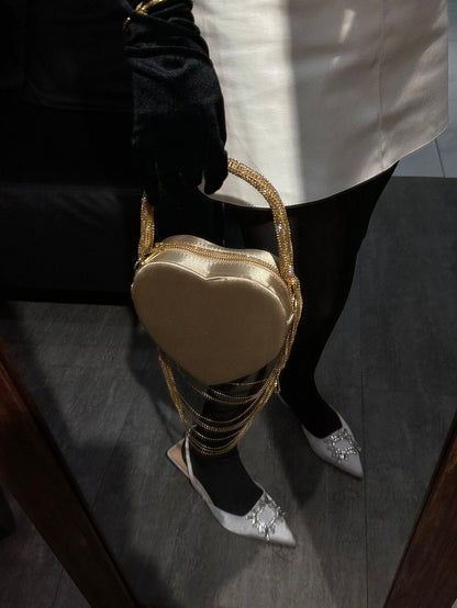 Sparkly Rhinestone Heart Fringe Bag