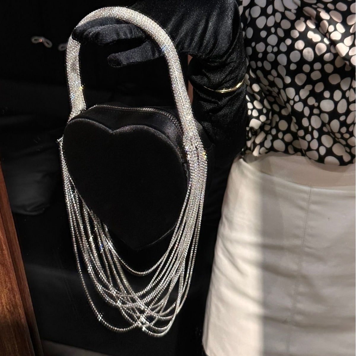 Sparkly Rhinestone Heart Fringe Bag