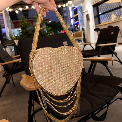Sparkly Rhinestone Heart Fringe Bag