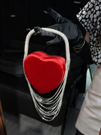 Sparkly Rhinestone Heart Fringe Bag