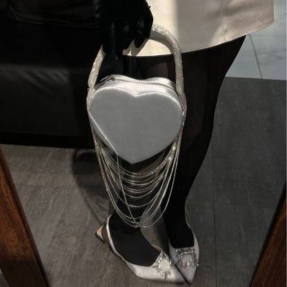 Sparkly Rhinestone Heart Fringe Bag