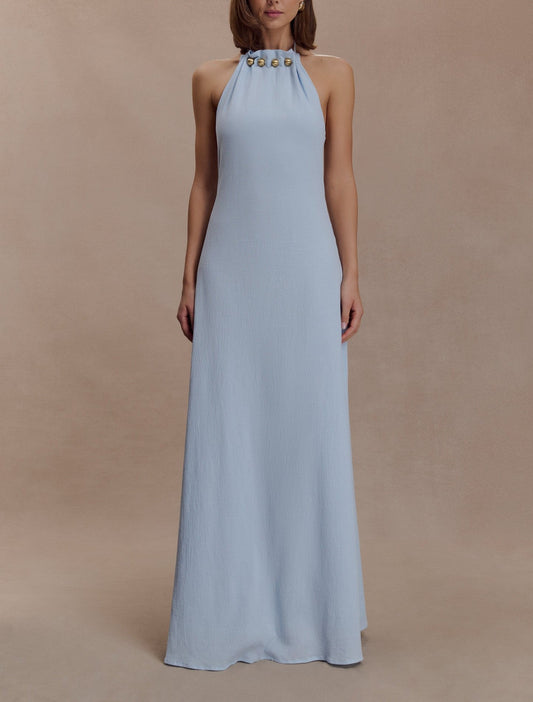 Cotton Maxi Dress With Hardware - Pale Blue