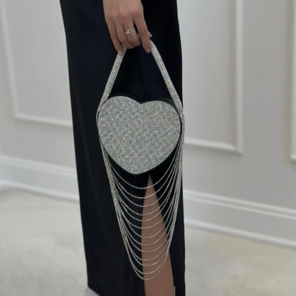 Sparkly Rhinestone Heart Fringe Bag