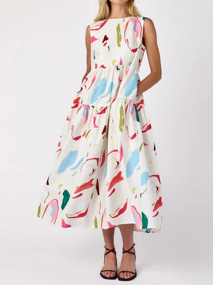 Spring Flowy Sleeveless Tiered Dress