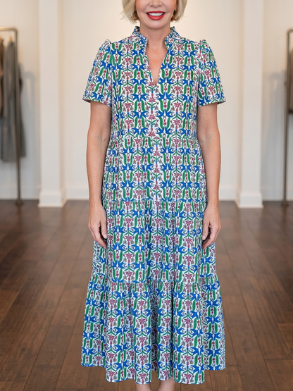 Tropical Aviary Tiered Ruffle Midi Dress