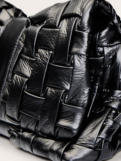 Black Cross Weave Fold Over Clutch Bag