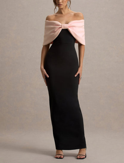 Pink & Black Strapless Maxi Dress With Oversized Bow