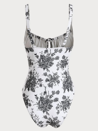 Women’s Tie Floral Sexy One-Piece Tankini Bathing Suits Slimming Swimsuit