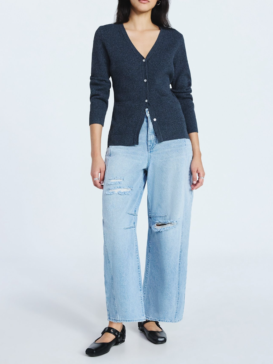 V Neck Cardigan Sweater With Long Sleeves