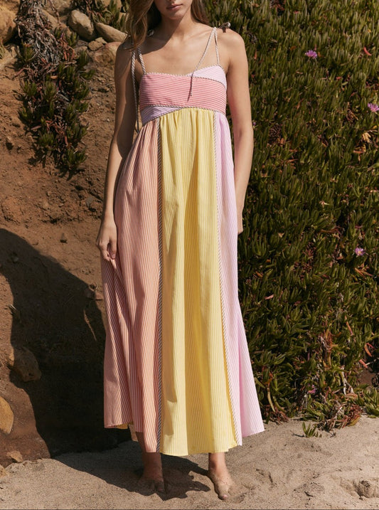 Colorblock Stripe Tie-Strap Maxi Dress