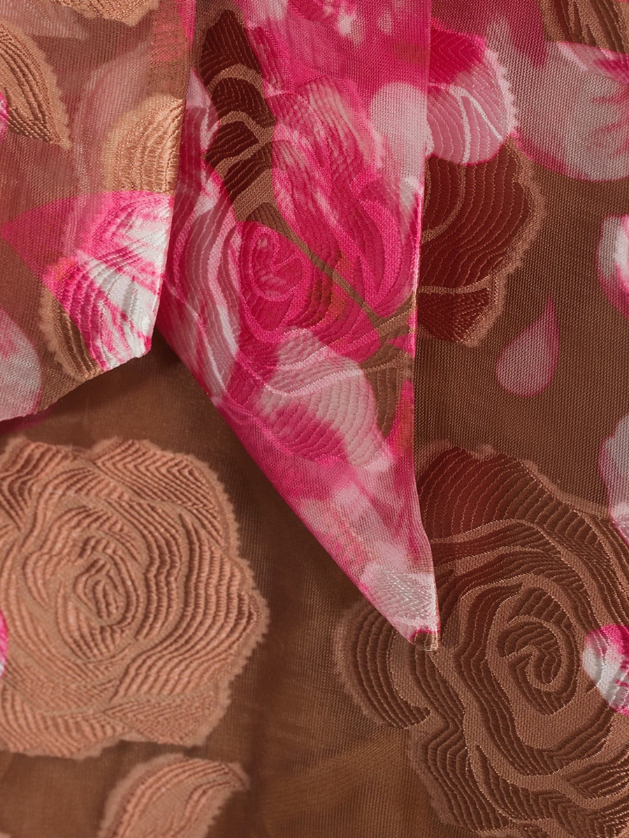 Sheer Floral Jacquard Organza Mock Neck Maxi Dress