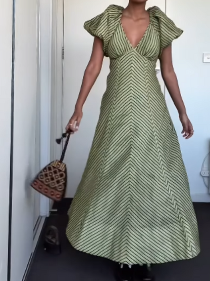 V-Neck Striped Dress