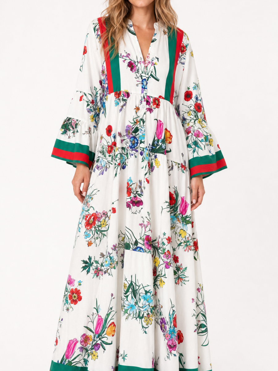 White Floral Tiered Maxi Dress