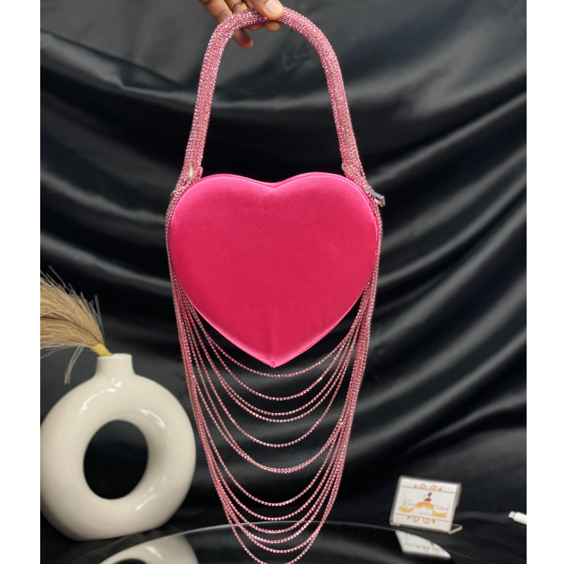 Sparkly Rhinestone Heart Fringe Bag