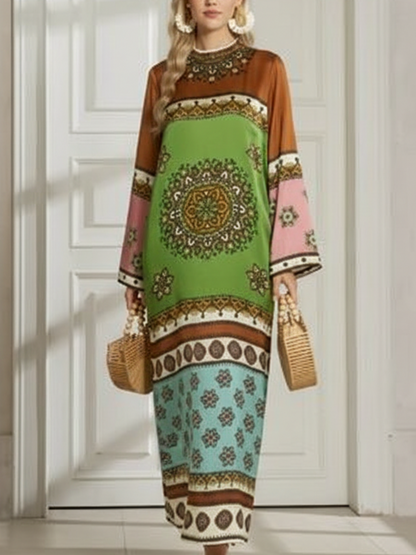 Bohemian Mixed-Print Silk-Blend Maxi Dress