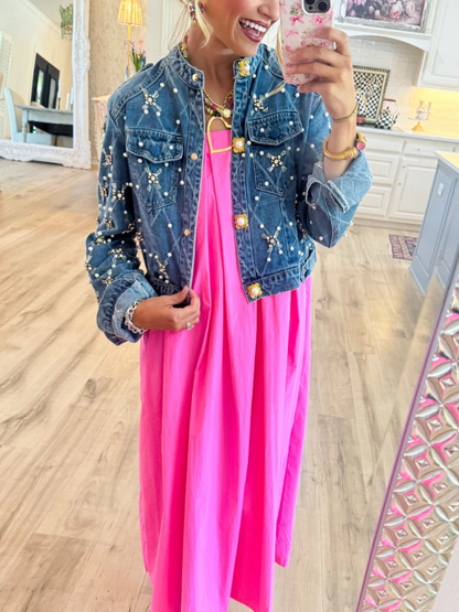 Pearl And Rhinestone Embellished Denim Jacket