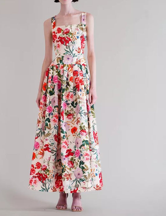 Square Neck Drop Waist Maxi Dress
