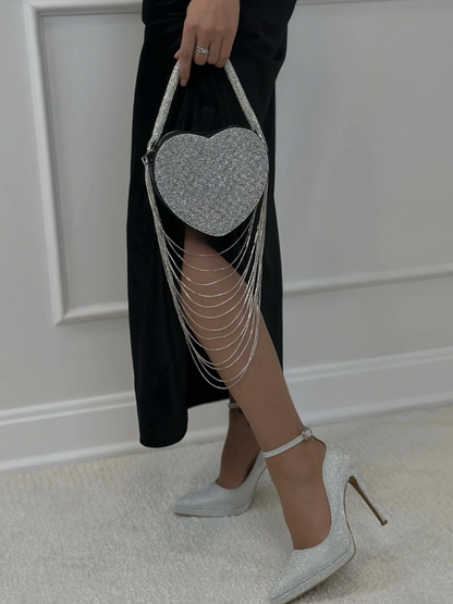 Sparkly Rhinestone Heart Fringe Bag