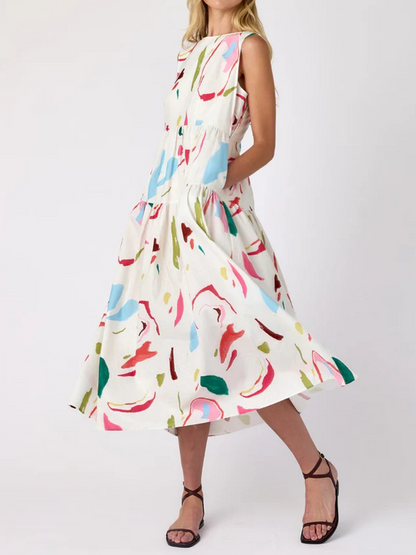 Spring Flowy Sleeveless Tiered Dress