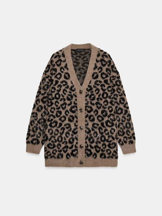 OVERSIZED ANIMAL JACQUARD KNIT CARDIGAN