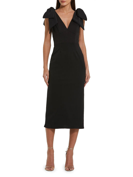 Crepe Bow Shoulder Midi Dress