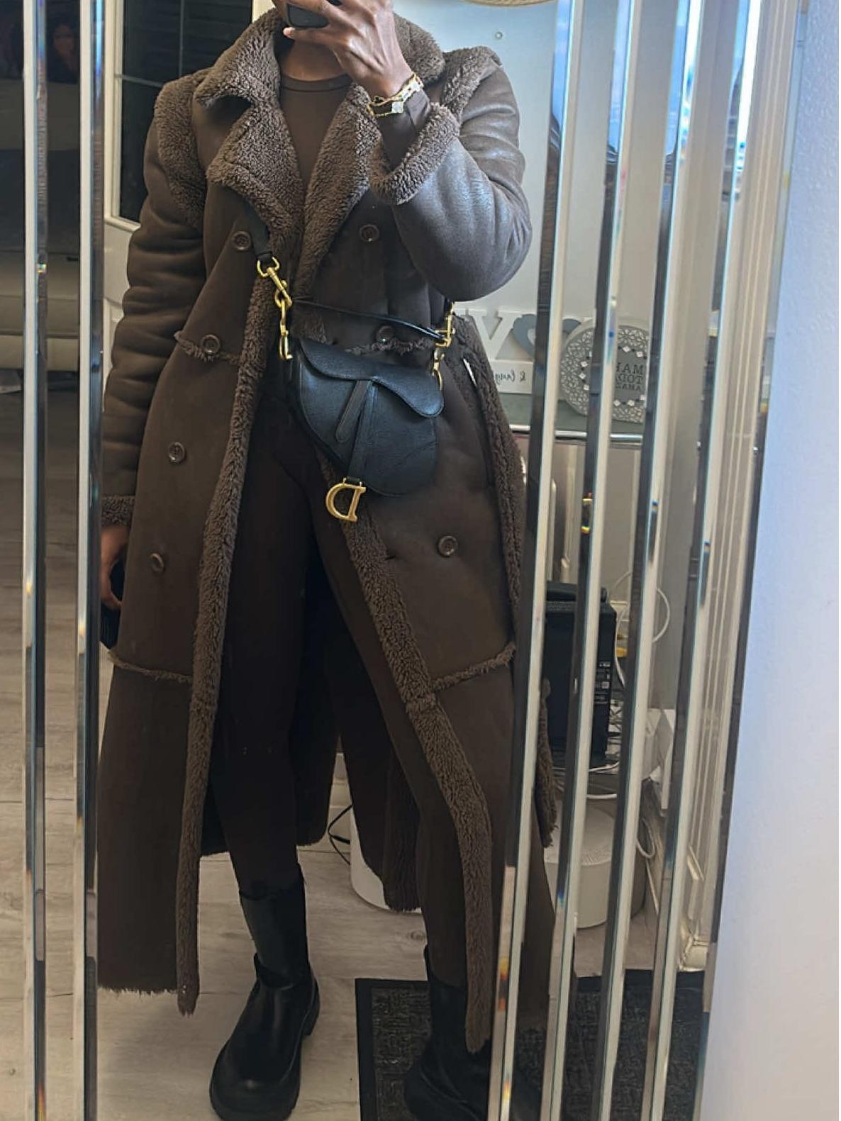 Chocolate Brown Faux Suede Longline Belted Coat