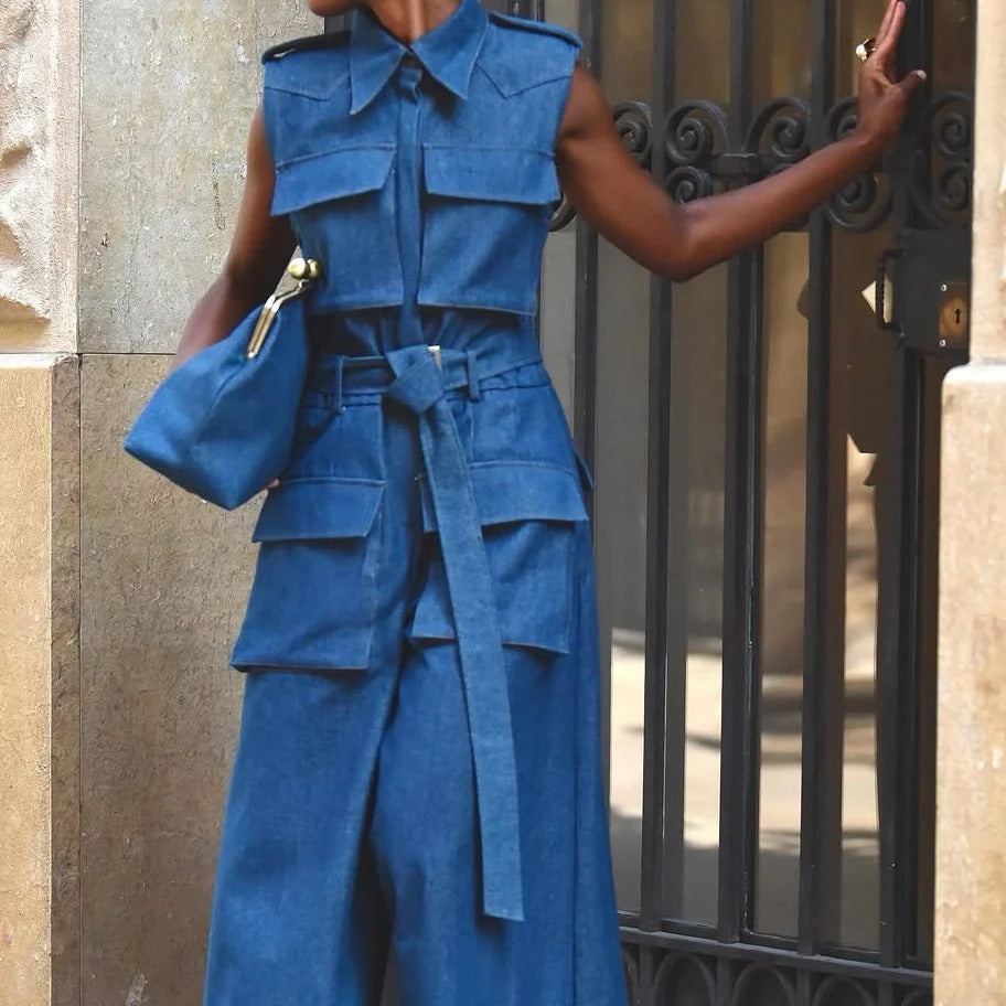 Vintage Gold-Frame Denim Evening Clutch