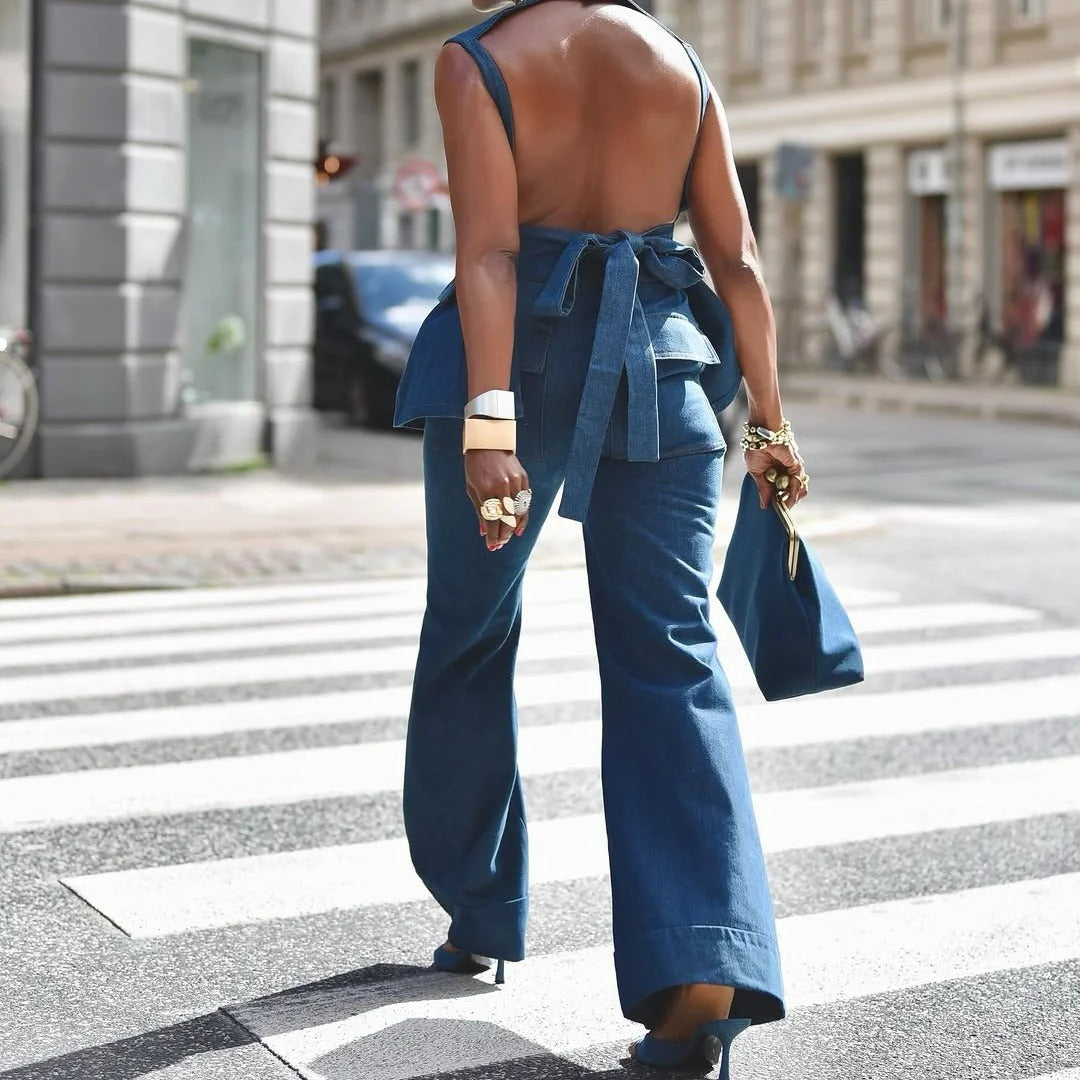 Vintage Gold-Frame Denim Evening Clutch