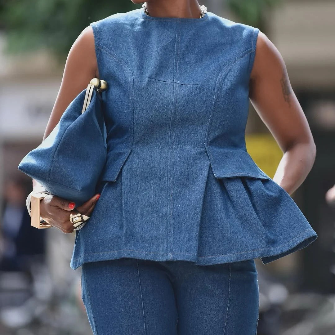 Vintage Gold-Frame Denim Evening Clutch