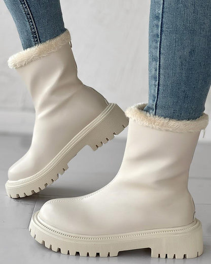 Velvet Zipper Up Fuzzy Detail Boots