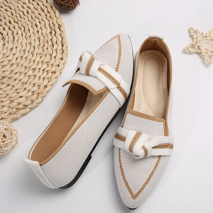 Women's Knit Fabric Bow Loafer Flats