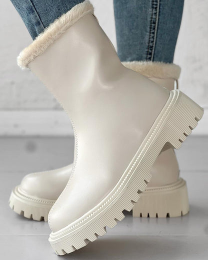 Velvet Zipper Up Fuzzy Detail Boots