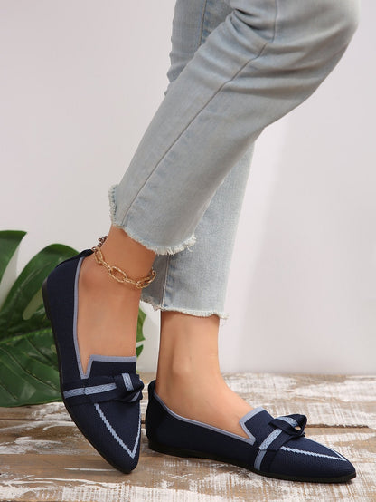 Women's Knit Fabric Bow Loafer Flats