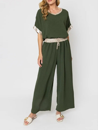 Casual Gold-Trimmed Loose-Fitting Set